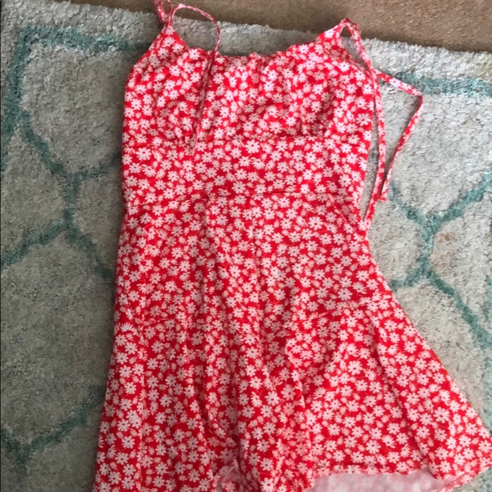 red flows print dress